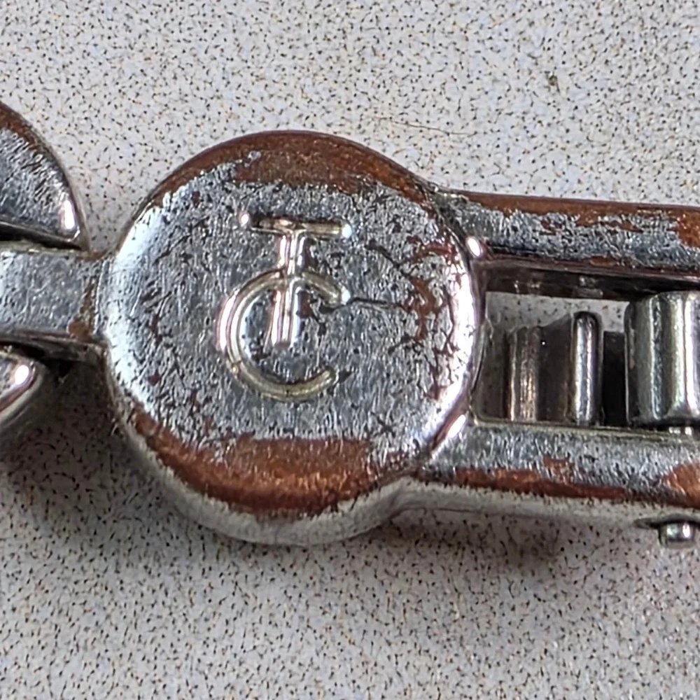 Vintage TC Stainless‎ Steel Bezel Set Clear Crystal Tennis Bracelet Silver Tone